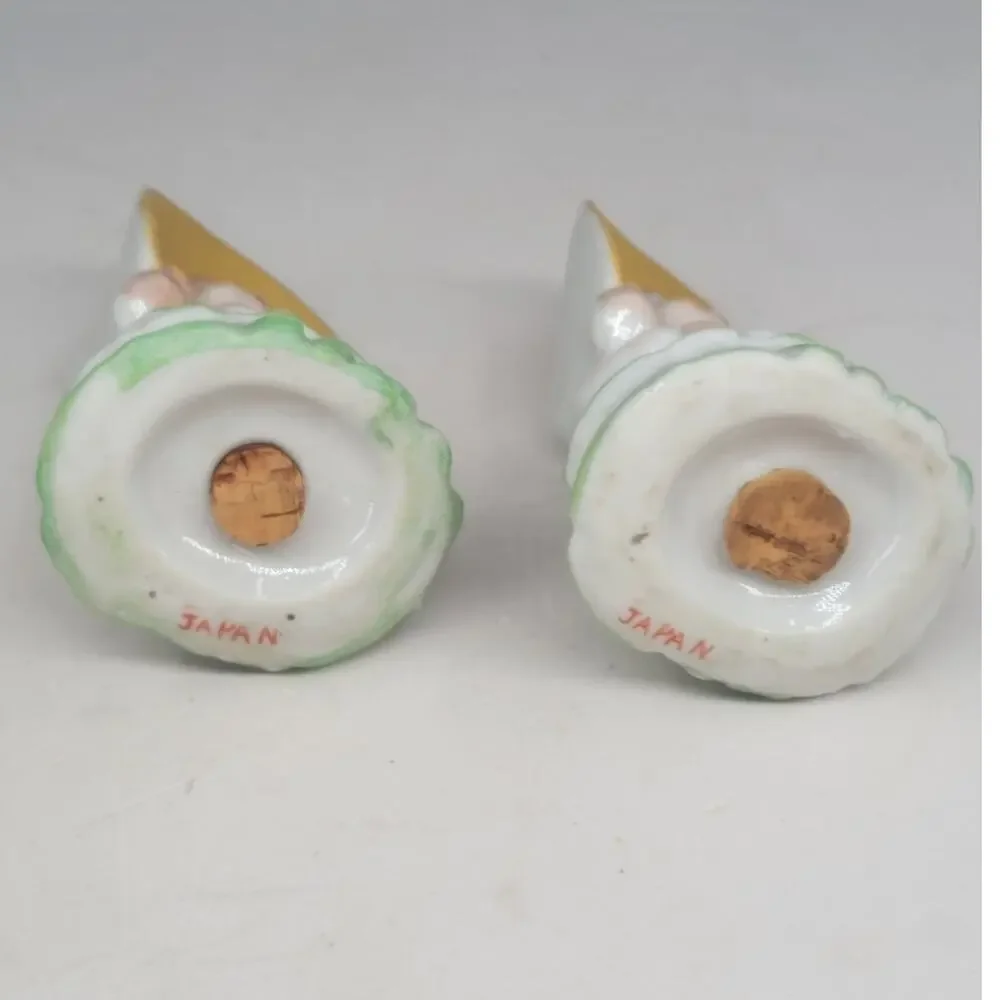 Coquette Porcelain Salt Pepper Shakers Bonnet Parasol Twin Lolita Vintage Ladies